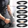 Link Bracelets 19mm Natural Black Volcanic Lava Stone Dumbbell Bracelet Matte Beads For Women Men Fitness Barbell Jewelry