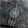 Pendant Necklaces Fashion Dream Catcher Leaves Necklace Antique Sier Color Alloy Long Chain For Women Girl Jewelry Drop Delivery Penda Dhc08