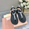 Crystal Empelled Sandals Summer Leather Slippers Flip-Flops Beach Shoes Clip Toe Sandaler Casual Shoes Flat Comfort Fashion Trend Designer