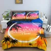 Set di biancheria da letto paesaggio tropicale set 3d set microfibra di spiaggia sabbiosa con orizzonte al tramonto e palme di cocco copertura del piumone