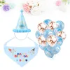 Ropa para perros 1 set mascota adorable saliva de saliva sombrero látex globos suministros de fiesta de cumpleaños para cachorro (azul babero azul