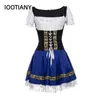 plue Tamaño S -XXXL Imágenes reales para mujer Alemán Azul Negro Blanco Oktoberfest Cerveza Maid Dirndl Wench Fancy Dr Disfraz 366v #