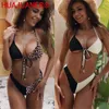 Maillots de bain pour femmes Bikini 2024 Sexy Léopard Patchwork Double corde Halter Maillot de bain Femmes Bikinis Ensemble Maillot de bain Plage Para Mujer