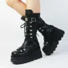 Laarzen gothic stijl platform vampire cosplay vrouwen MIDCALF BOOTS 2023 herfstwedges comfortabele vrouw motorfiets laarzen schoenen plus maat