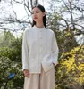 Blouses pour femmes Dames Chemise en lin de coton blanc rétro chinois ethnique ramie femme traditionnelle boutonnée col montant Taichi uniforme