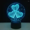 Decoração de festa 3d amor coração forma lâmpada led luz noturna casa casamento diy 7 cores mudando mesa de toque amantes presentes de casal