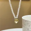 Pendanthalsband Elegant vit imitation Pearl Bead Necklace For Women Crystal Golden Heart Sweet Wedding Party Jewelry Collier Femme