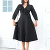 Robes décontractées Robe à taille haute à manches longues pour femmes Monochromatique Sexy Col en V Grand ourlet Mode de printemps