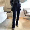 Women's Pants Autumn And Winter Mid-high Waist Tapered Wool Blend Straight Slim Leg-shaped Side Slit Trousers For Women