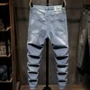 2024 primavera e outono nova tendência fi elástico rasgado jeans masculino casual fino confortável de alta qualidade calças de pé pequeno 28-36 6998 #