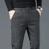 Primavera Autunno Corea Busin Pantaloni da uomo Cott Comodo elastico scozzese Casual Fi Pantaloni da uomo Pantalone J0FZ #