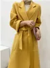 Casual Yellow Water Ripple Mantel Doppelseitige Wolle Lg Frauen Lose Mantel Neue Gürtel Fi Revers Lg Hülse Jacke i6Lz #