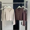 Werkjurken Dames Commuter Maillard V-hals Zoet en Pittig Temperament Hoogwaardig GEBREID Shirt Taille Korte rok Tweedelige set