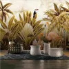 Wallpapers Milofi Custom Large Wallpaper Mural 3D Golden HD Tropical Leaves Flamingo Bedroom Background