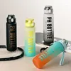 Wasserflaschen 1L Sportflasche mit Strohhalm, großer Kapazität, tragbar, auslaufsicher, Outdoor-Reisegetränk, Plastikbecher, motivierend