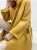 Casual Yellow Water Ripple Mantel Doppelseitige Wolle Lg Frauen Lose Mantel Neue Gürtel Fi Revers Lg Hülse Jacke i6Lz #