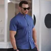 alta qualità estate 9XL 10XL 12XL 11XL camicia da uomo di grandi dimensioni jeans manica corta blu Busin camicia da ufficio formale oversize 50 54 h8Xk #