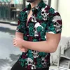 Summer Men's Shirts Hawaiian Shirt Skull Graphic 3D Printing Outdoor Street Kort ärmar Män FI -kläder Toppar Streetwear O2HS#