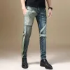 Motorrad Jeans Männer Stretch Dünne Dünne Patchwork Street Hip Hop Denim Hosen Hohe Qualität Männer Hosen Gestreiften Vintage W9PN #