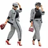 2022 Autumn and Winter Ladies Streetwear Casual Suit Houndstooth Butt Coat byxor Två stycke byxor Set Women Clothing Q3NY#