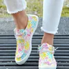 Zapatos informales de lona para mujer, zapatillas planas a la moda con estampado de flores, transpirables, vulcanizados, para correr