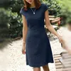 Sukienki swobodne okrągłe sukienkę bez szyjki Elegancka mini z suwakiem V-Back dla kobiet Slim Fit A-Line Summer z krótkimi rękawami nad kolanem