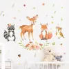 Stickers 1pc Cartoon Animal Pattern Wall Paper Raccoon, deer, fox, bird, flower decoration wall sticker