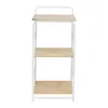 Hooks 3-Tier Wood And Metal Small Shelf White & Natural Living Room Plant Display Rack Filing Cabinet Kitchen Storage Bookshelf