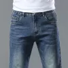 fi Mannen Stretch Lichtblauwe Jeans Busin Losse Klassieke Jeans Casual Denim Lg Broek Slim Fit Man Cool Dad Retro broek d449 #