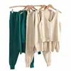 Gigogou Primavera Autunno 3 pezzi Cardigan da donna Tute Fi Lavorato a maglia Pocket Pant Set Ladies Maglione Suit Q6fl #