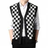 Mannen Plaids Vest Gebreid Geruit Checkboard Butts Down Sleevel Trui Vest Jas Plus Size 100kg 4XL V-hals 00027 M5wk #