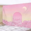 Tapisseries Tapisserie Fille Département de Guérison Montagne Fleur de Cerisier Ciel Coloré Créatif Abstrait Mode Fond Décoration Tissu