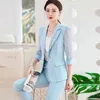 Women's Two Piece Pants Women Trousers Suit Thin Fashion Seven-Point Sleeve Business Slim Blazer Two-Piece Set Office Ladies Work Clothing