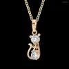 Pendant Necklaces Cat Kitten Cute Necklace Pendants For Womens Stainless Steel Rose Gold Color Chain Cubic Zirconia Jewelry241N