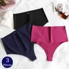 Women's Panties Giczi 3PCS Set High Waist Seamless Thongs Female Sexy Underwear Silk Satin Lingerie Plus Size G-Strings