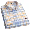 S ~ 6xl Cott Oxford Shirts For Men LG Sleeve Pocket Gul Plaid randiga ficka Mänskjorta LG STEVE Regular Fit g3vk#