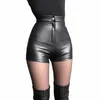 Pantaloncini estivi casual PU neri sexy Abbigliamento donna Pantaloncini corti a vita alta Goth in pelle sintetica Y2k Pantaloni corti donna caldi