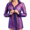 Femmes Sexy Dentelle Vêtements De Nuit Transparent Mesh Cardigans 2024Sheer Érotique Porno Nightdr Été Lg Manches Lingerie Érotique Pyjamas p2yC #