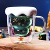 Кружки 300 мл, рождественская кружка, креативная стеклянная чашка со звездой и деревом, устойчивая к высоким температурам, двухслойные чашки для воды, рождественские подарки