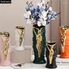 Vases Gold Plated Figure Decorative Ceramic Vase Potted Plants Flowers Pots Desk Decoration Artificial Flower Floral Arrangement