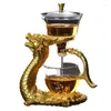 Teaware Sets Retro Gold Dragon Glass Luxury Chinese Tea Set Lazy Man Automatic Cup Household Magnetic Suction