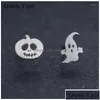 Stud Earrings Korean Creative Cute 925 Tibetan Sier Halloween Spooky Pumpkin Ear Studs Student Female Allergy Gn152 Drop Delivery Jew Dhk9U