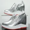 Casual Shoes Silver Platform Pumps Women Genuine Leather Wedges High Heel Vulcanized Female Round Toe Fashion Sneakers