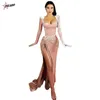 Casual Dresses PULABO Elegant Velvet Slash Neck Long Sleeve With Gloves Bandage Evening Party Club Floor Length Women Sexy Split On Female