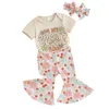Clothing Sets Born Infant Baby Girl Summer Clothes Short Sleeve Daisy Funny Letters Romper Top Floral Flare Pants Headband Set Boho Bell