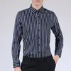 Youth Fi Classic Mens Striped Shirts Busin Casual LG Sleeve Butt Up Slim Fit Easy Care Stretch Shirt 4XL 5XL M49X#