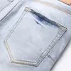 Nouveau Fi tendance bleu imprimé jean taille moyenne Stretch décontracté mince hommes Denim pantalons décontractés 63E9 #