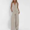 Våren sommardräkt Set Women's Cott Linen Wide Leg Suit Set With Sleewel Vest LG Pants Casual Fi Outfit For Autumn B3TW#