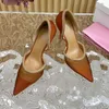 Dress Shoes Sexy Tawny Lace Mesh Crystal Edge Hollow High-heel Pumps Real Leather Pointed Toe Women's Stiletto Large Size
