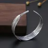 ANENJERY Silver Color Feather Wide Cuff Bracelets Bangles For Women Men Personality Vintage Thai Silver Jewelry 240313